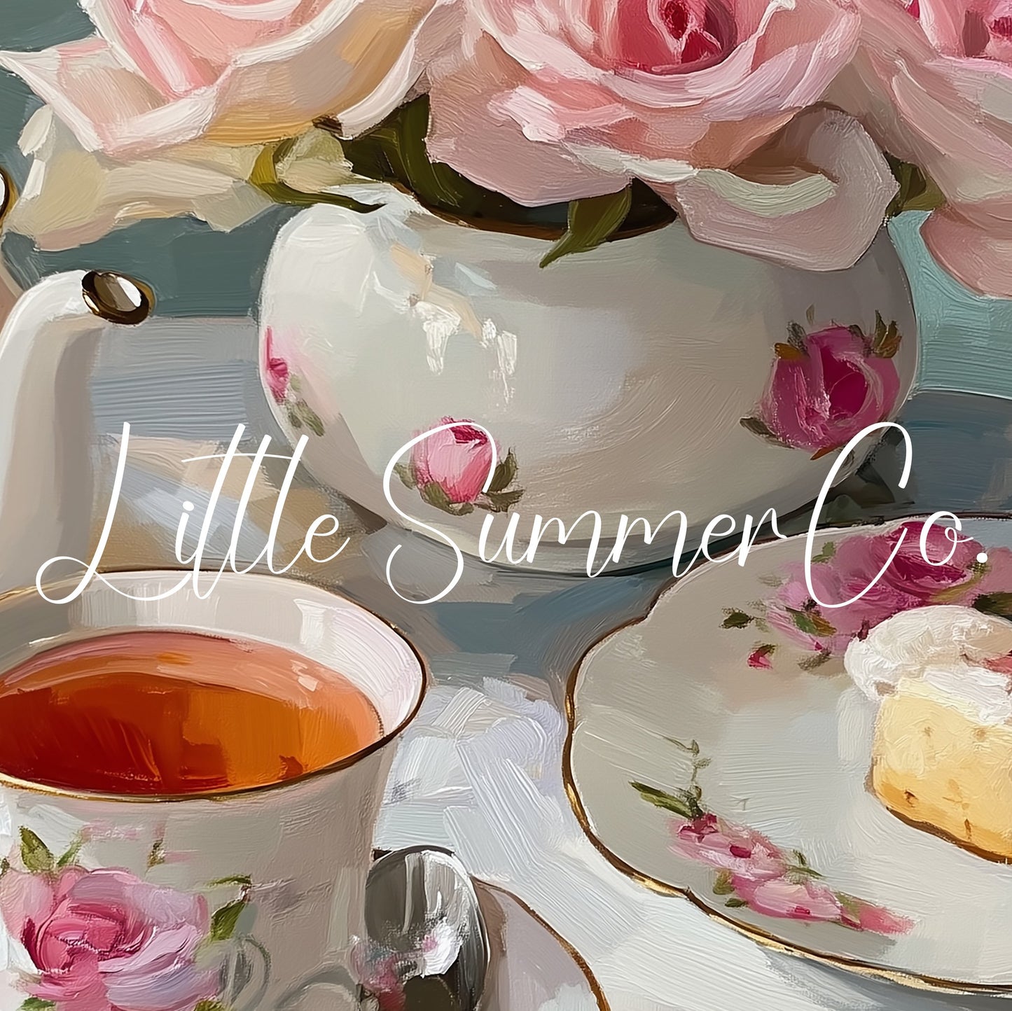 Rose Tea Set Frame TV Art displayed on a TV