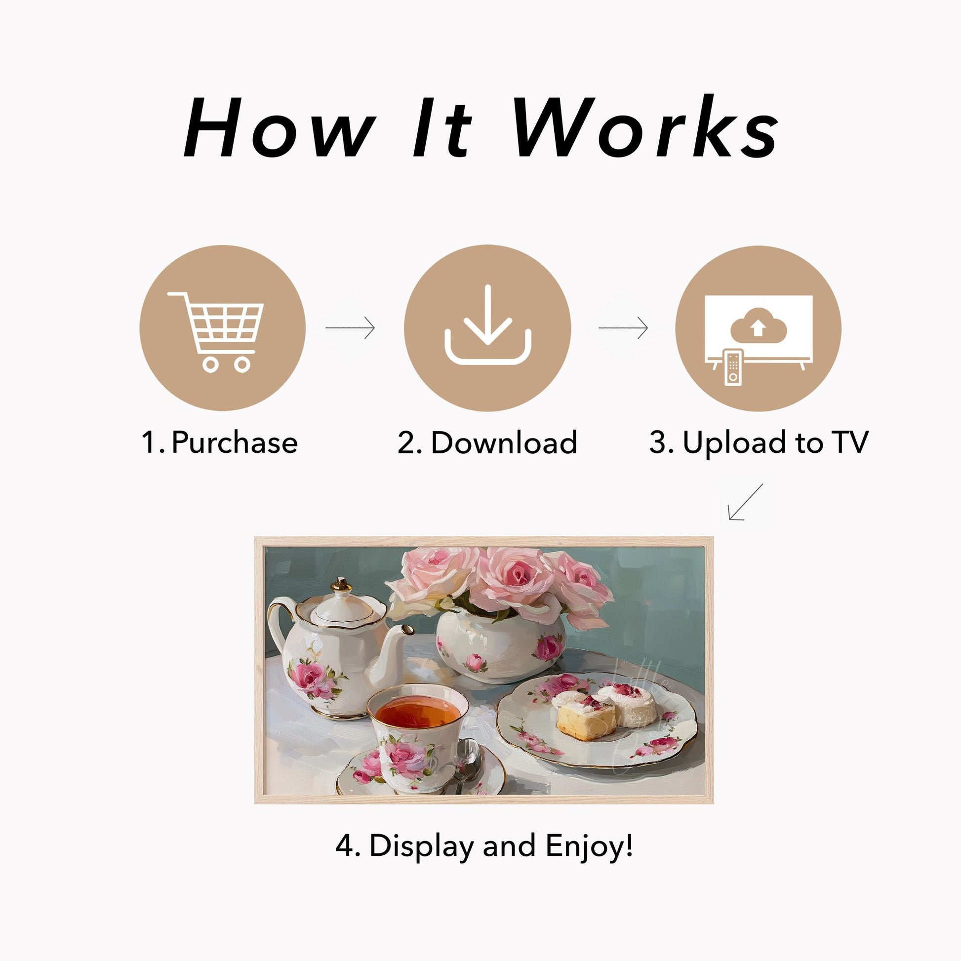 Rose Tea Set Frame TV Art displayed on a TV