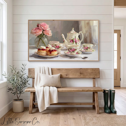 Tea and Scones Frame TV Art displayed on a TV