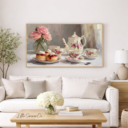 Tea and Scones Frame TV Art displayed on a TV