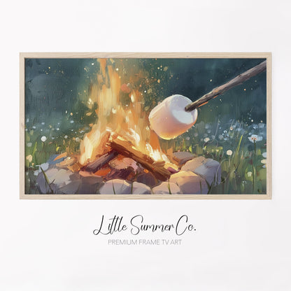 Campfire Marshmallow Toasting Frame TV Art displayed on a TV