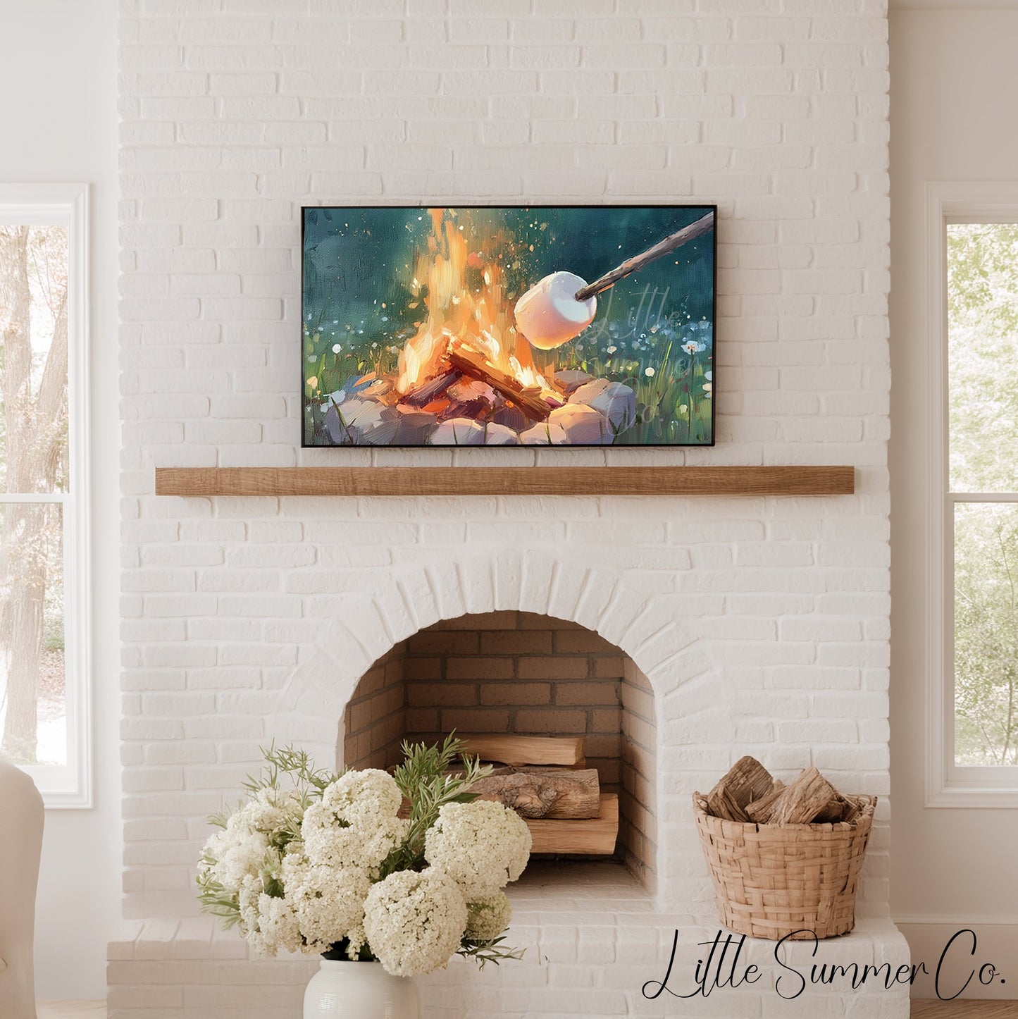 Campfire Marshmallow Toasting Frame TV Art displayed on a TV