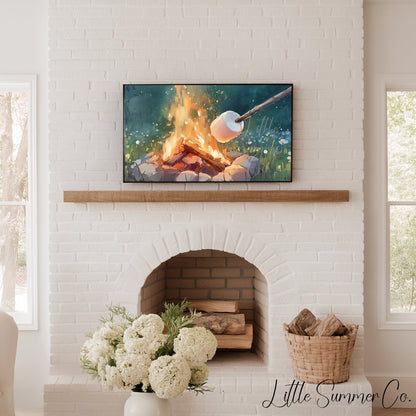Campfire Marshmallow Toasting Frame TV Art displayed on a TV