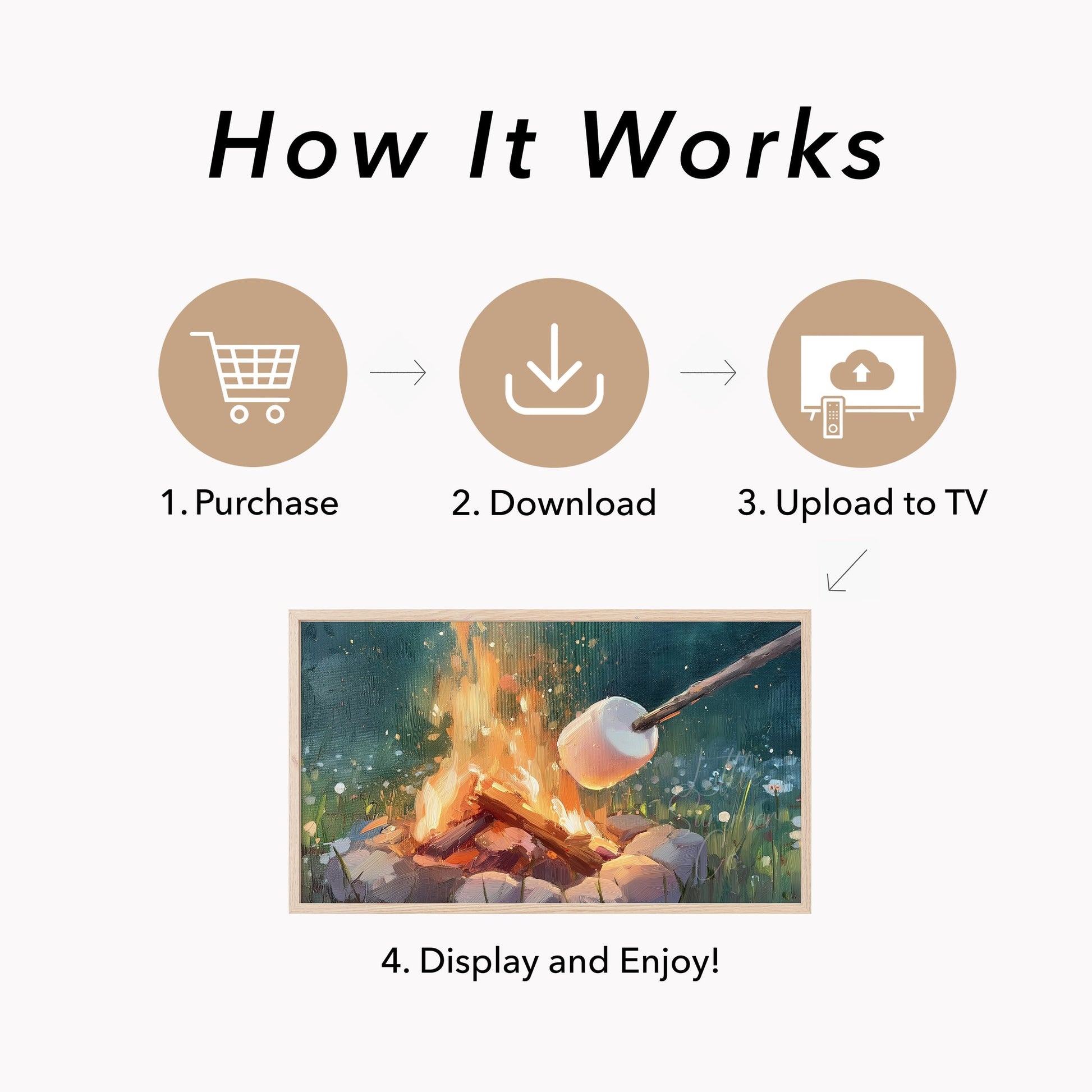 Campfire Marshmallow Toasting Frame TV Art displayed on a TV