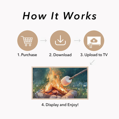 Campfire Marshmallow Toasting Frame TV Art displayed on a TV