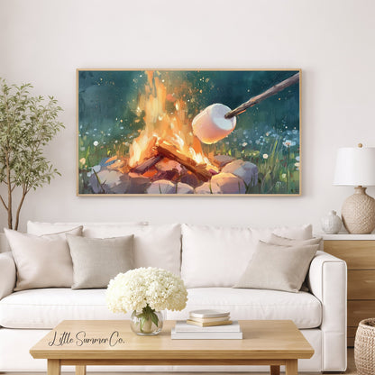 Campfire Marshmallow Toasting Frame TV Art displayed on a TV