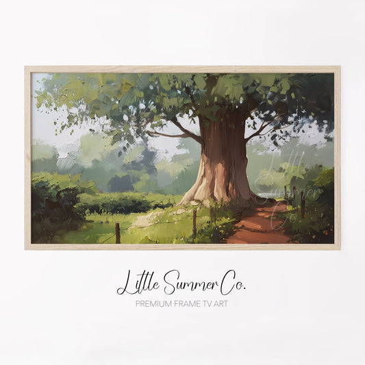 Old Tree Country Path Frame TV Art displayed on a TV