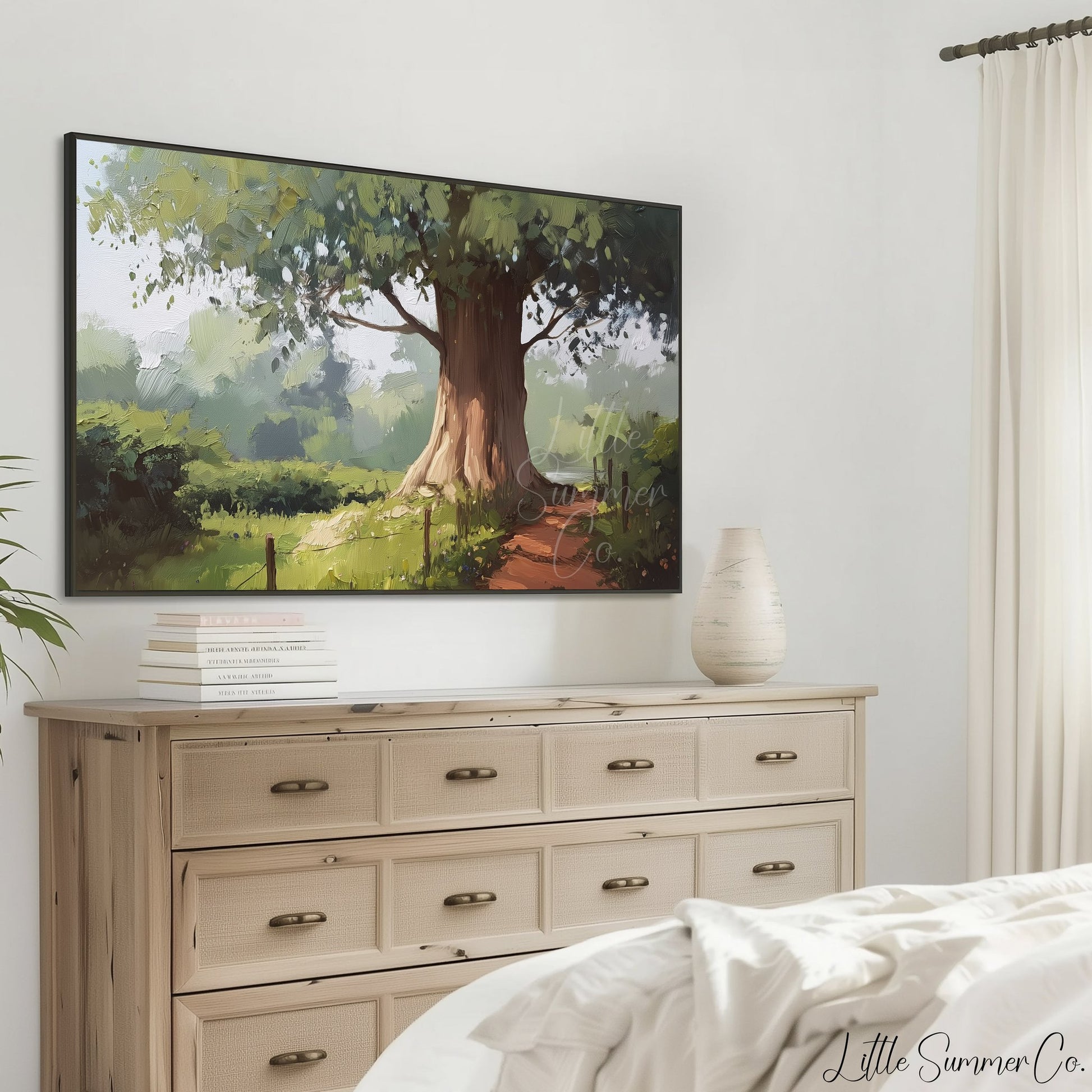 Old Tree Country Path Frame TV Art displayed on a TV