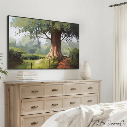 Old Tree Country Path Frame TV Art displayed on a TV