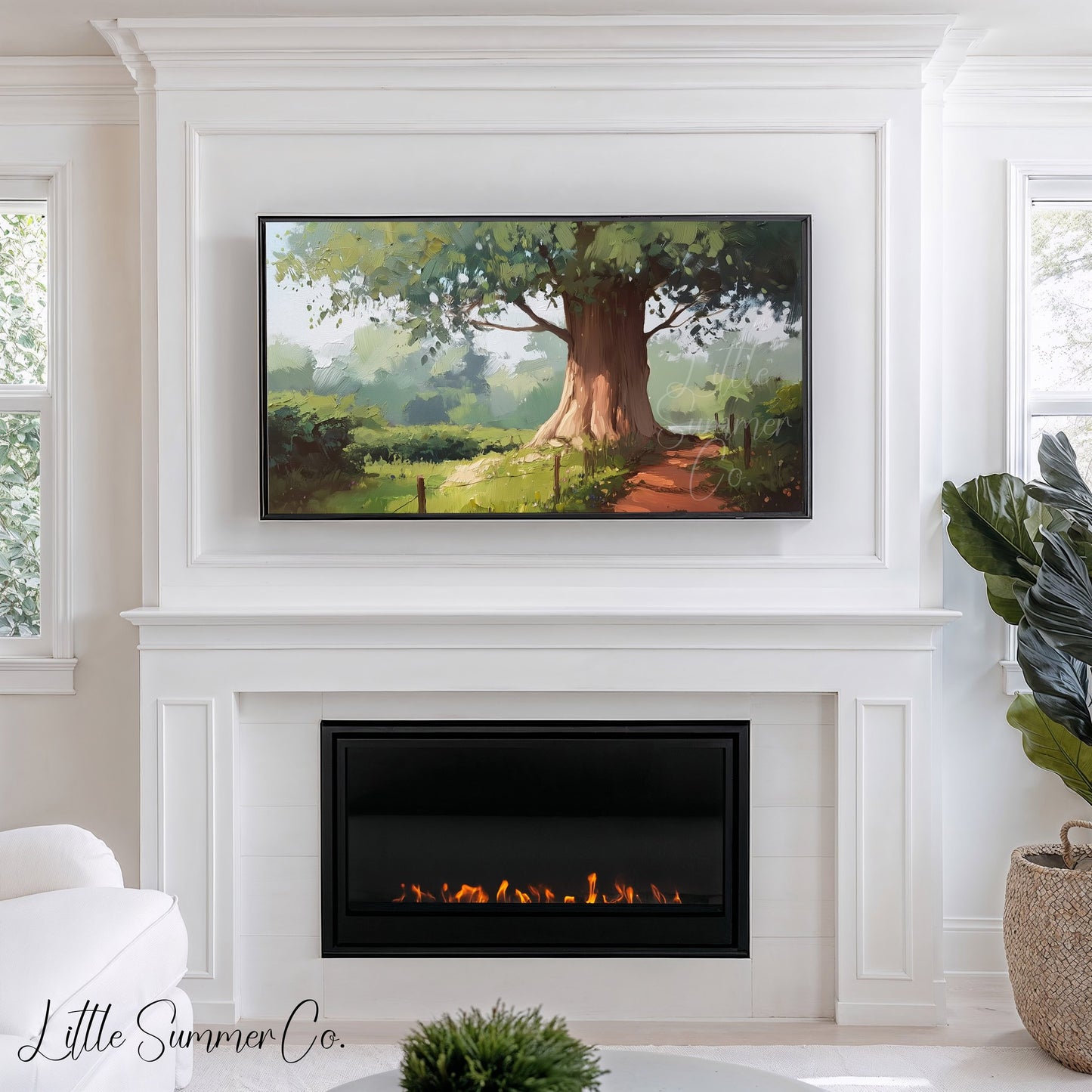 Old Tree Country Path Frame TV Art displayed on a TV