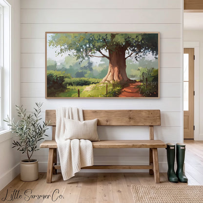 Old Tree Country Path Frame TV Art displayed on a TV