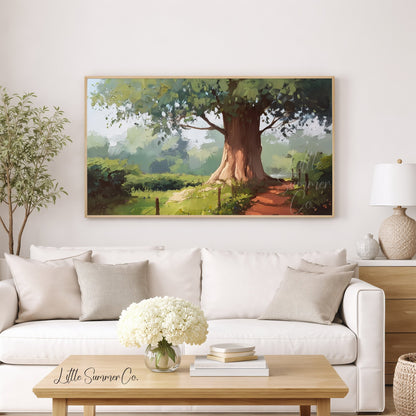Old Tree Country Path Frame TV Art displayed on a TV