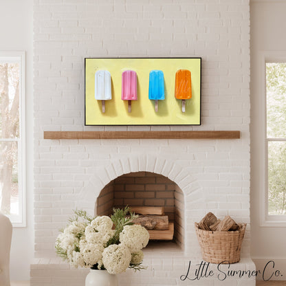 Four Popsicles in a Row Frame TV Art displayed on a TV