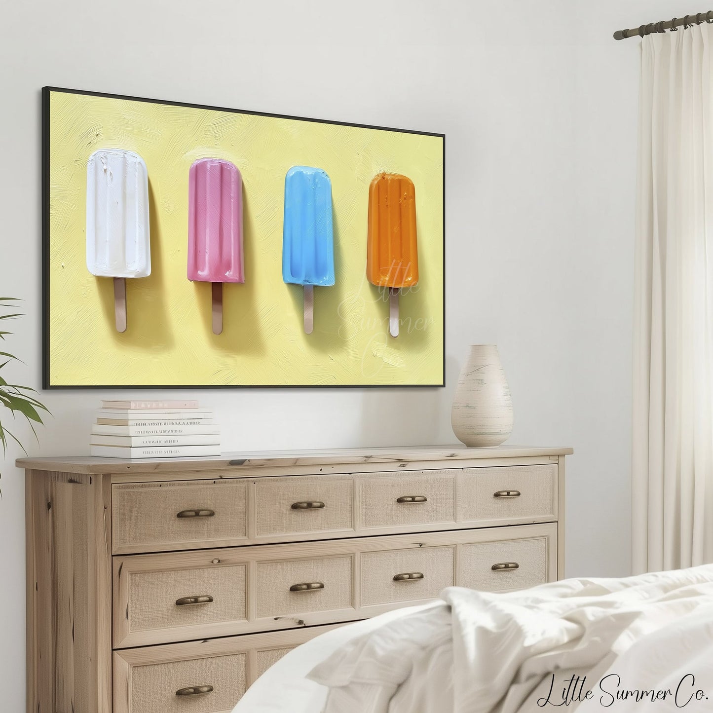 Four Popsicles in a Row Frame TV Art displayed on a TV