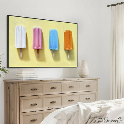 Four Popsicles in a Row Frame TV Art displayed on a TV
