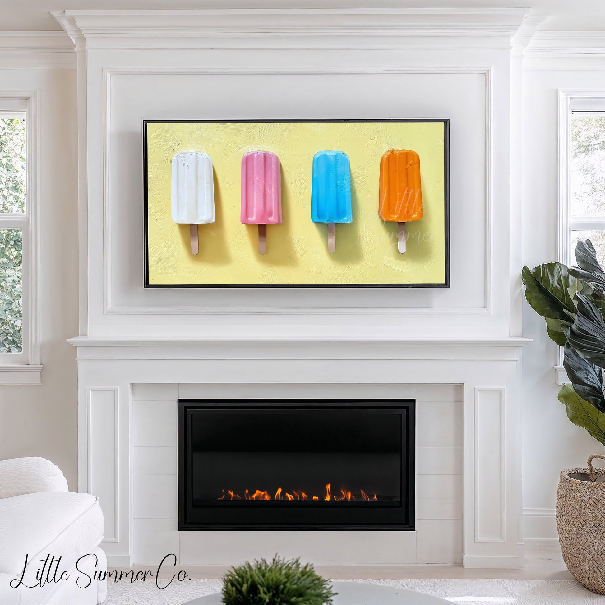 Four Popsicles in a Row Frame TV Art displayed on a TV