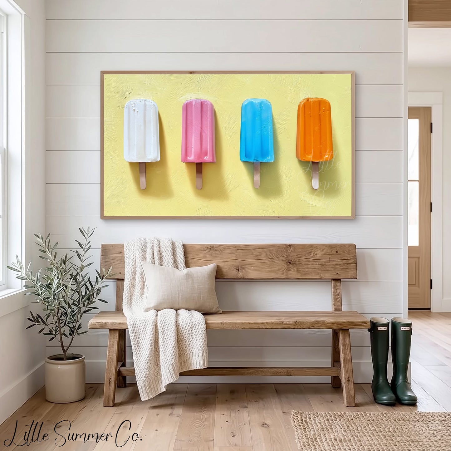Four Popsicles in a Row Frame TV Art displayed on a TV