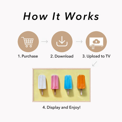 Four Popsicles in a Row Frame TV Art displayed on a TV