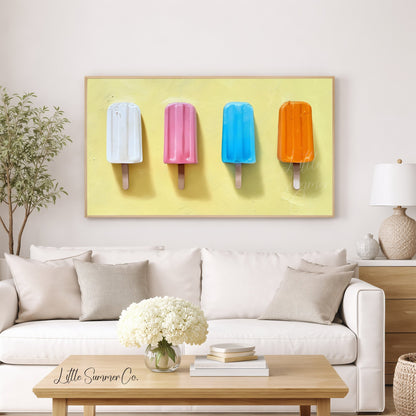 Four Popsicles in a Row Frame TV Art displayed on a TV
