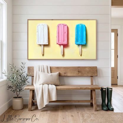 Three Popsicles Frame TV Art displayed on a TV