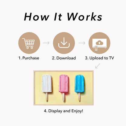 Three Popsicles Frame TV Art displayed on a TV