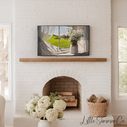 Daisies by Window Frame TV Art displayed on a TV