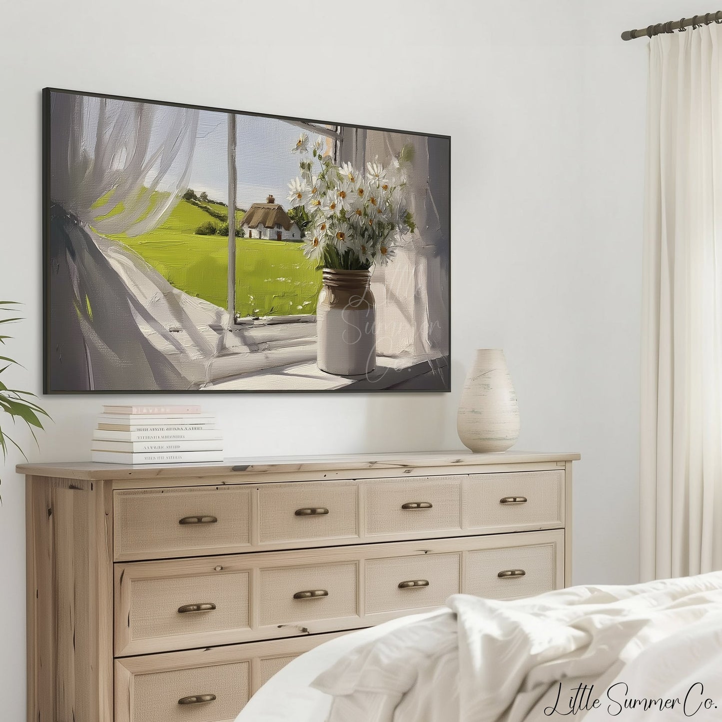 Daisies by Window Frame TV Art displayed on a TV