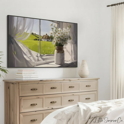 Daisies by Window Frame TV Art displayed on a TV