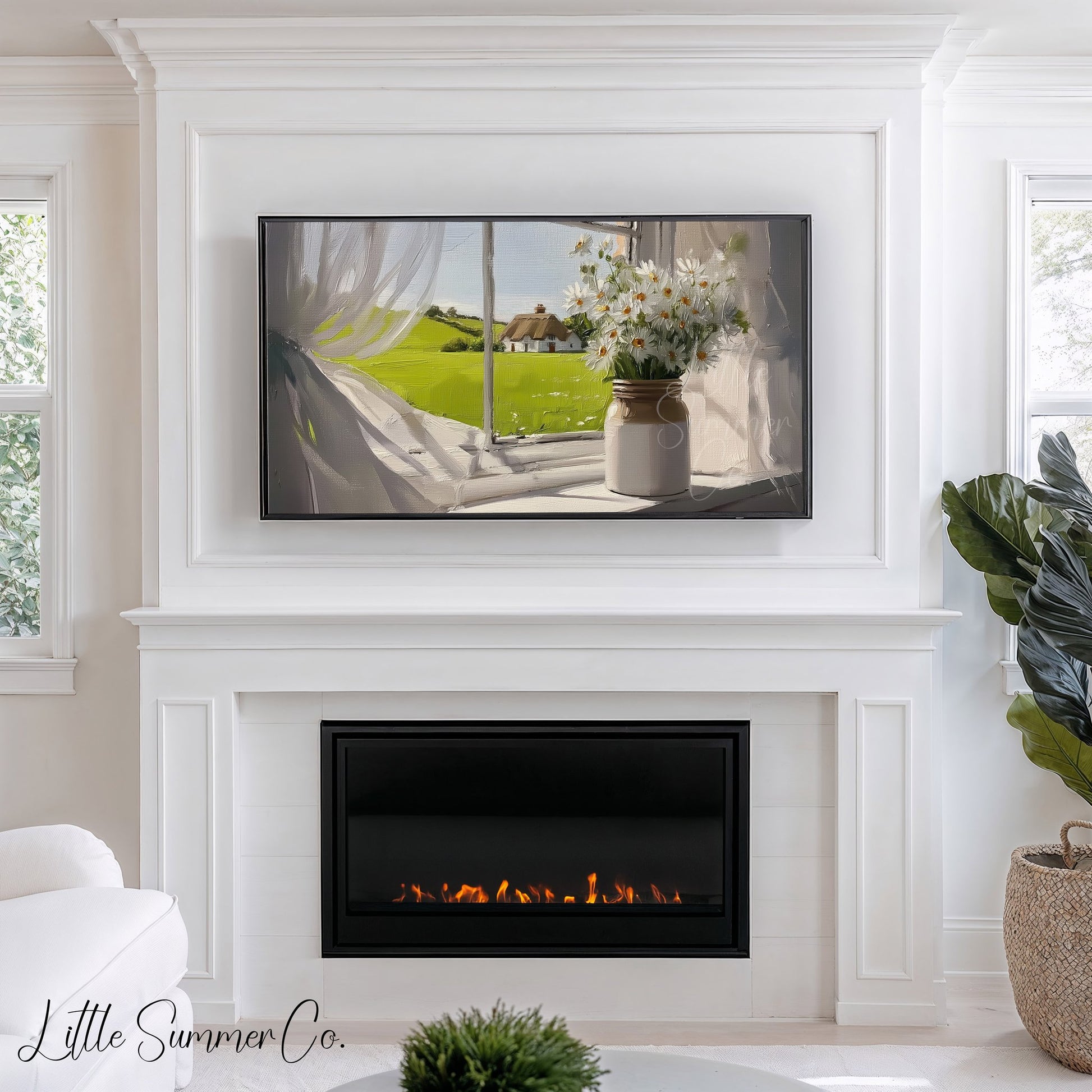 Daisies by Window Frame TV Art displayed on a TV