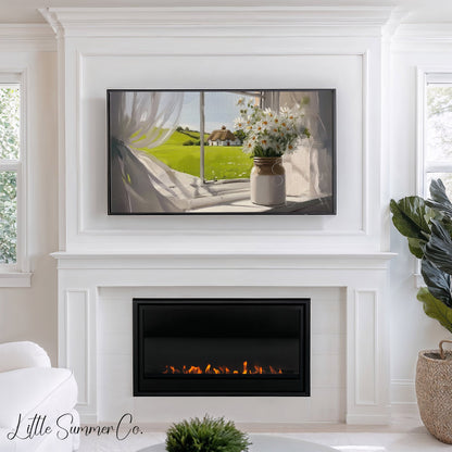 Daisies by Window Frame TV Art displayed on a TV