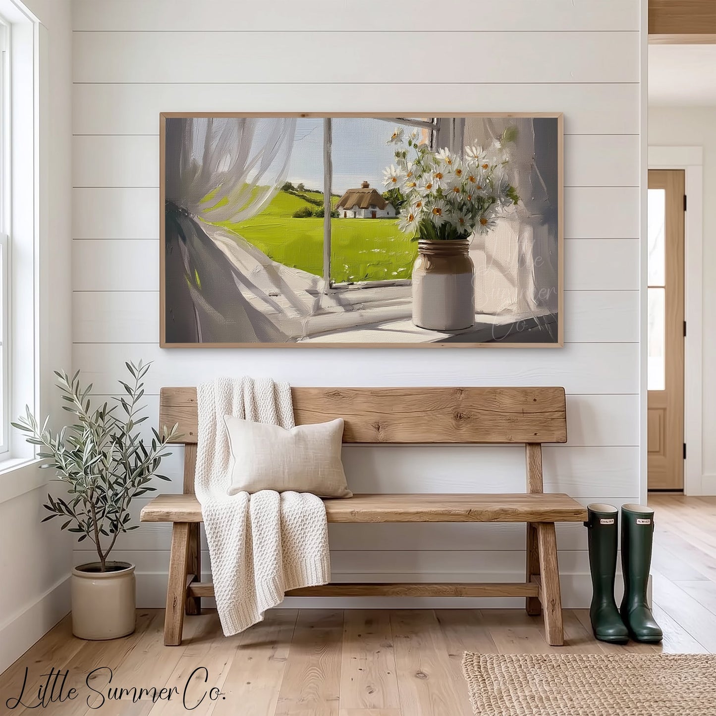 Daisies by Window Frame TV Art displayed on a TV