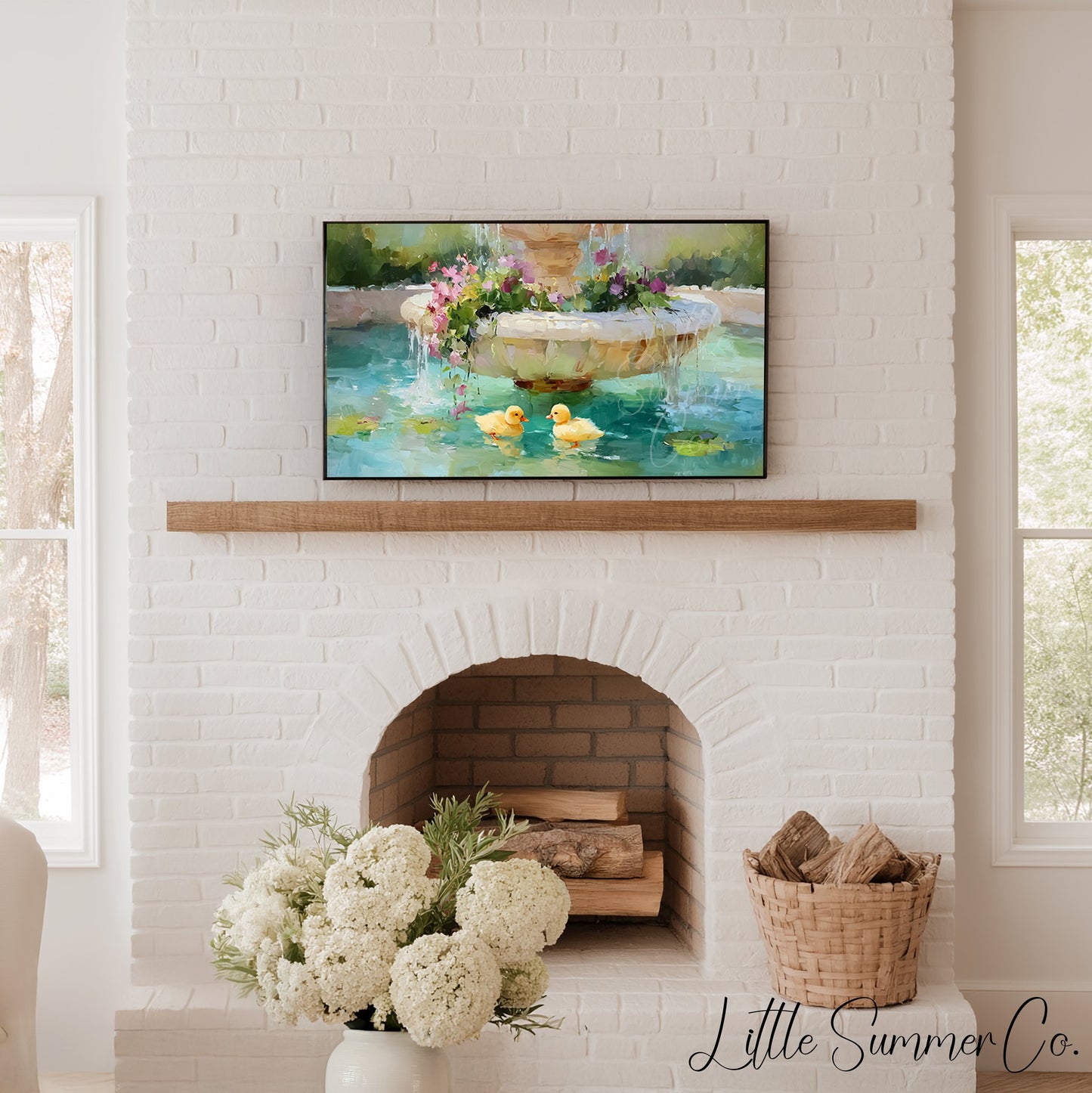 Fountain Ducklings Frame TV Art displayed on a TV
