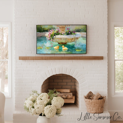 Fountain Ducklings Frame TV Art displayed on a TV