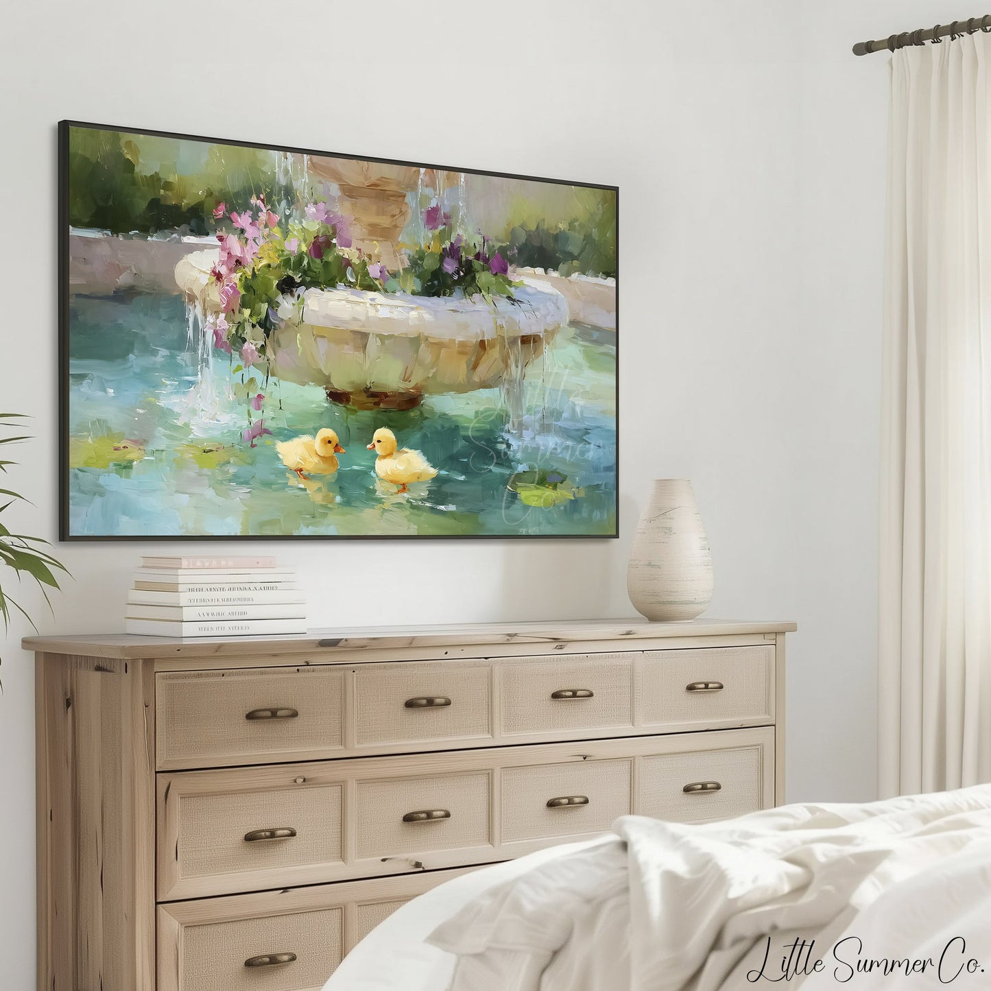 Fountain Ducklings Frame TV Art displayed on a TV