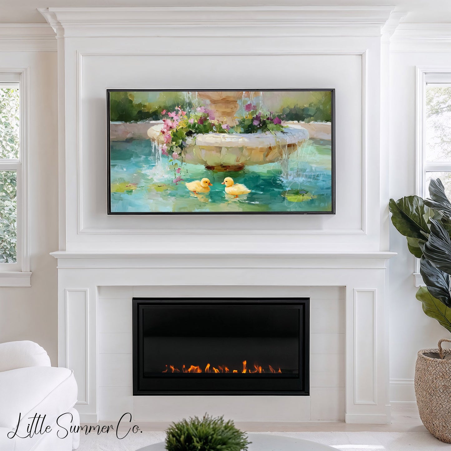 Fountain Ducklings Frame TV Art displayed on a TV