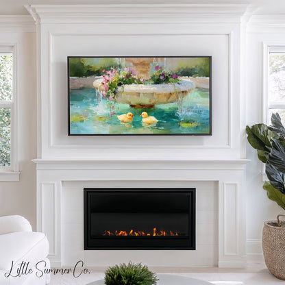 Fountain Ducklings Frame TV Art displayed on a TV