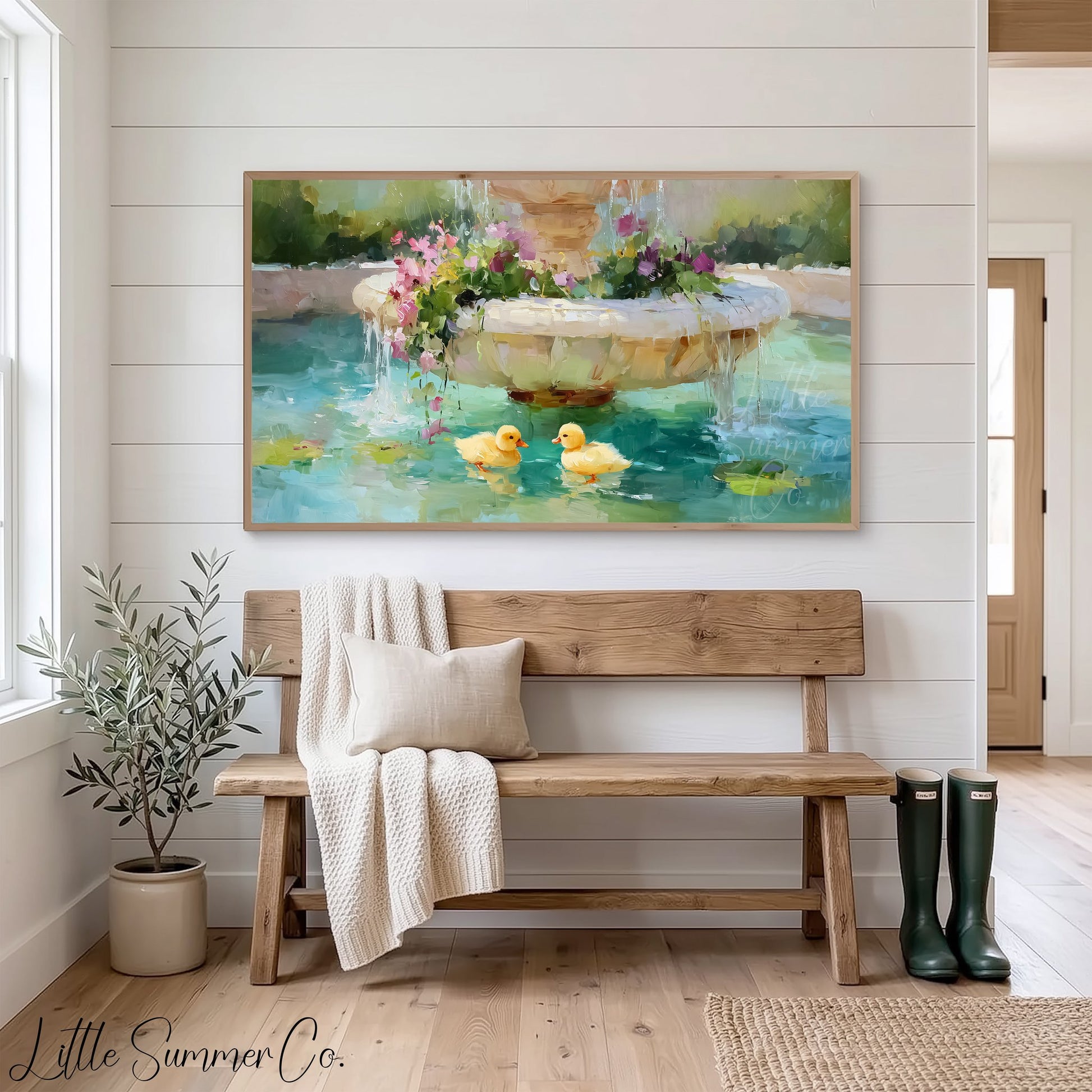 Fountain Ducklings Frame TV Art displayed on a TV