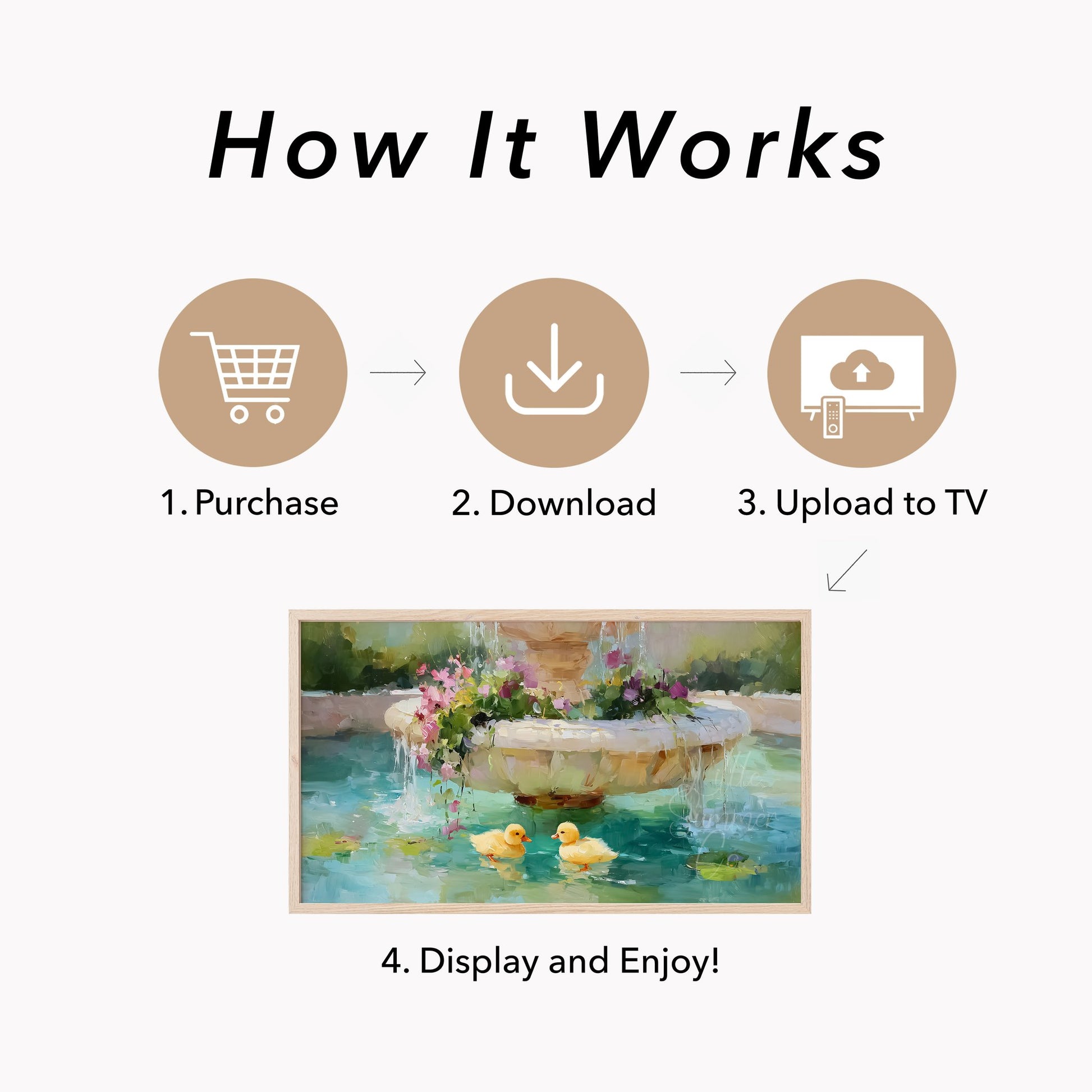 Fountain Ducklings Frame TV Art displayed on a TV