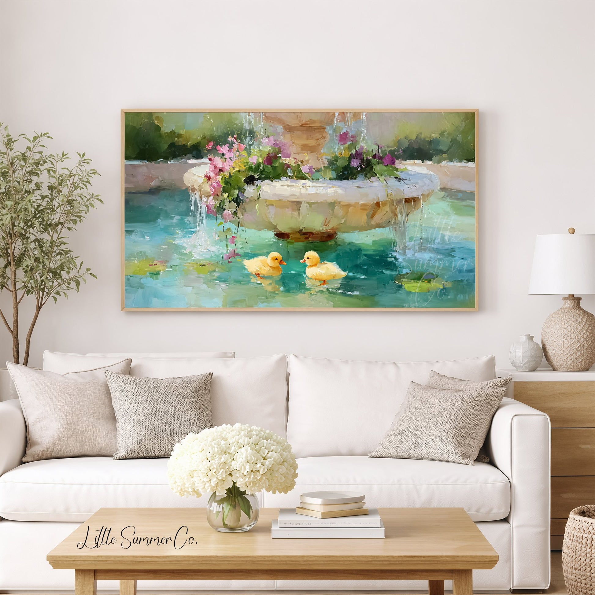 Fountain Ducklings Frame TV Art displayed on a TV