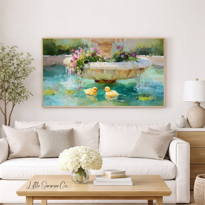 Fountain Ducklings Frame TV Art displayed on a TV
