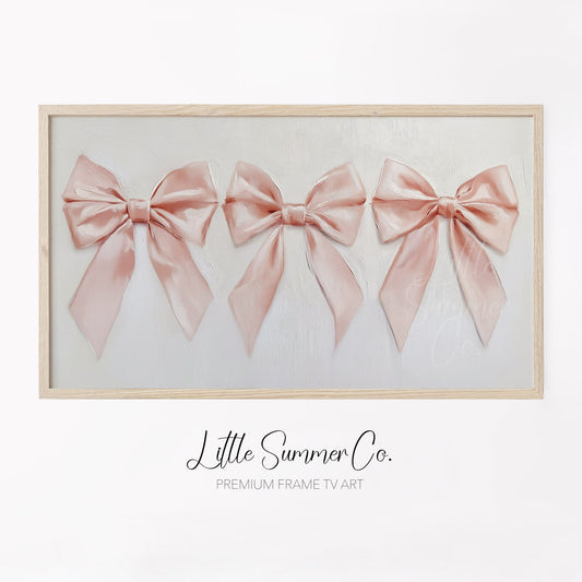 Pink Ribbon Bows Frame TV Art displayed on a TV