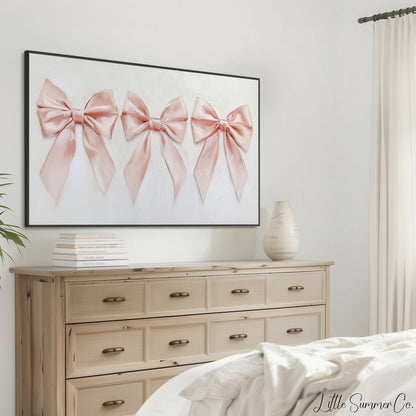 Pink Ribbon Bows Frame TV Art displayed on a TV
