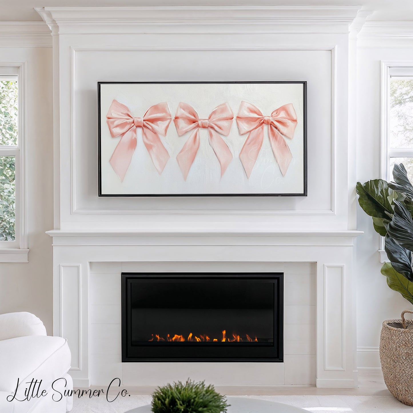 Pink Ribbon Bows Frame TV Art displayed on a TV
