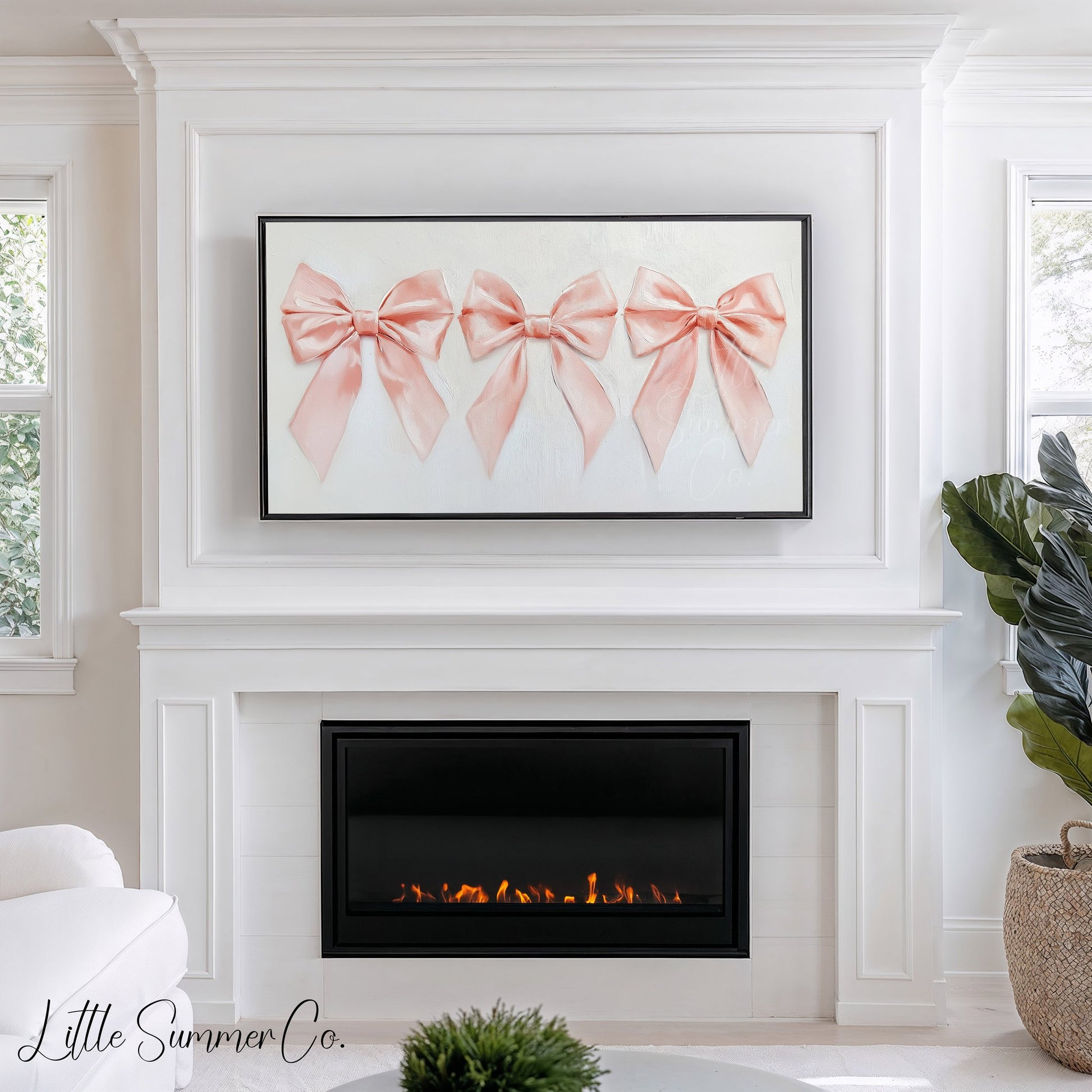 Pink Ribbon Bows Frame TV Art displayed on a TV