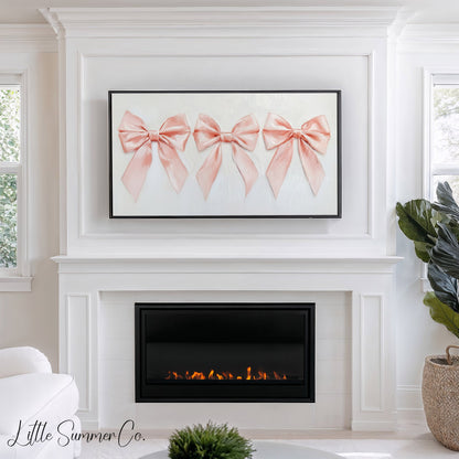 Pink Ribbon Bows Frame TV Art displayed on a TV