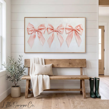 Pink Ribbon Bows Frame TV Art displayed on a TV