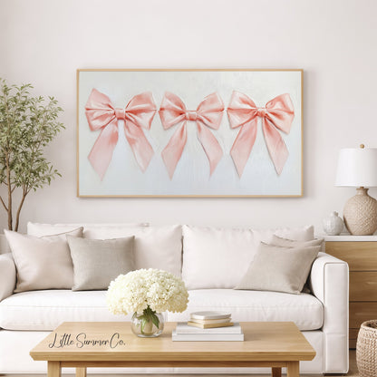 Pink Ribbon Bows Frame TV Art displayed on a TV