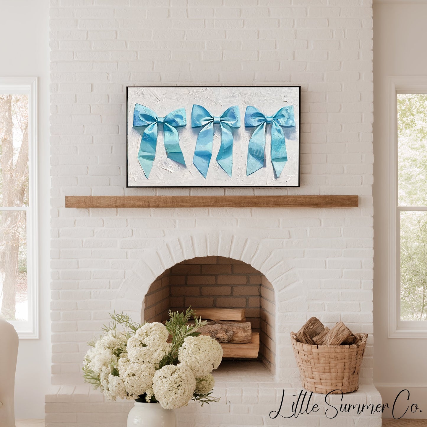 Blue Ribbon Bows Frame TV Art displayed on a TV
