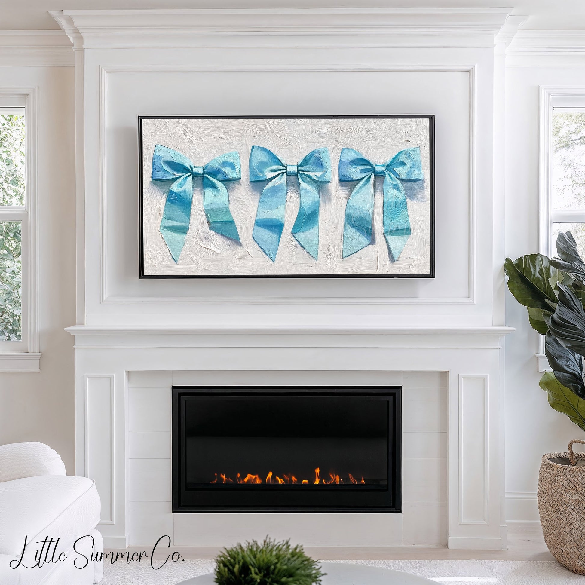 Blue Ribbon Bows Frame TV Art displayed on a TV