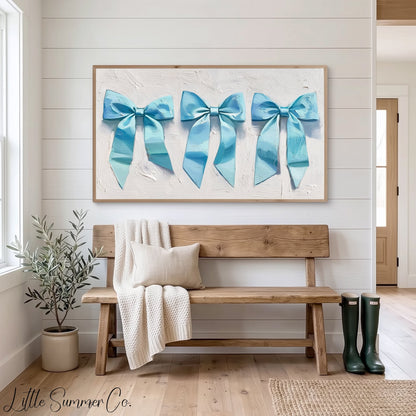 Blue Ribbon Bows Frame TV Art displayed on a TV